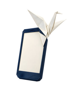Digital Detox Origami Smartphone with Emerging White Crane