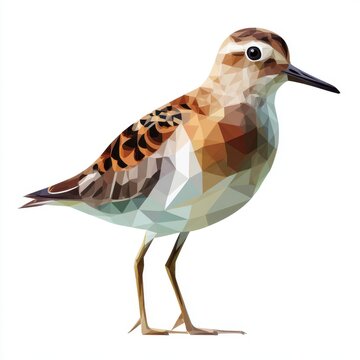 Low Poly Geometric Sandpiper Bird Illustration On White Background In Brown White And Tan Tones