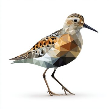 Low Poly Geometric Sandpiper Bird Art On Plain White Background