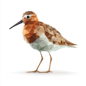Low Poly Geometric Sandpiper Bird Illustration On White Background For Minimalist Graphic Design