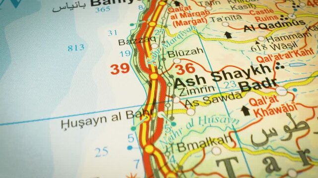 Baniyas to Tartus, Syria &ndash; geographic road route, gliding view