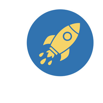 Yellow rocket icon in blue circle