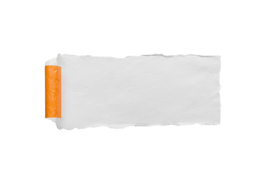 Blank white torn paper banner with a short orange tab
