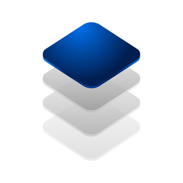 3D Isometric Stacked Rounded Square Layers Vector - Highlighted Blue Panel and Abstract Data Structure Concept   