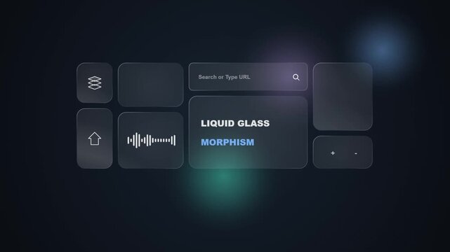 Digital interface elements with glowing bokeh during a smooth camera pan