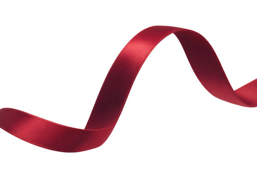 Elegant red satin ribbon beautifully curled isolated on transparent background
