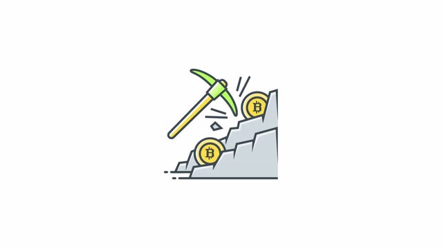 Animated Bitcoin Mining Process Illustration Icon.