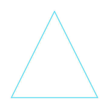 Glowing neon light blue triangle shape isolated on transparent background transparent background