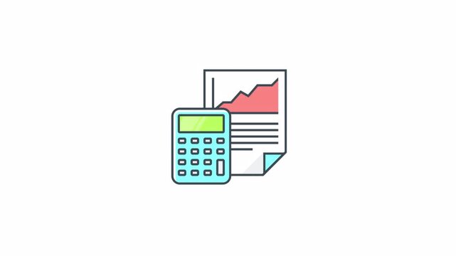 Business financial accounting icon with calculator and growth chart.