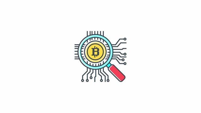 Conceptual illustration of digital bitcoin currency analysis and cryptocurrency market research.