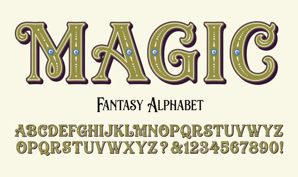 Fantasy magic font vector vintage decorative serif typeface design for game logo poster