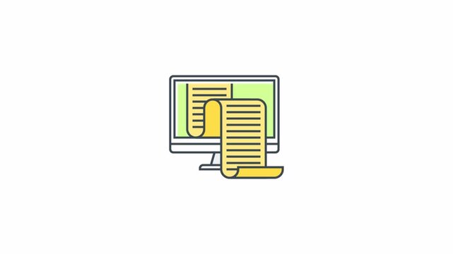 Digital document long scroll icon animation on computer screen.
