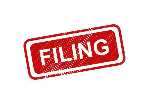 Red filing stamp with white text illustration