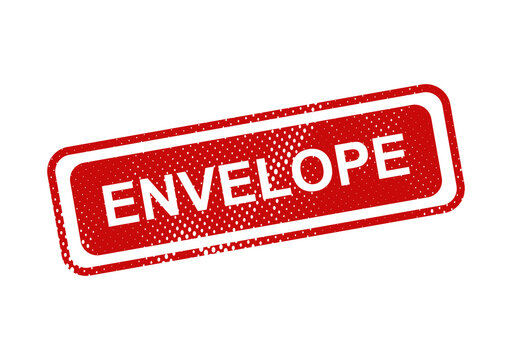 Red rubber stamp with envelope label illustration