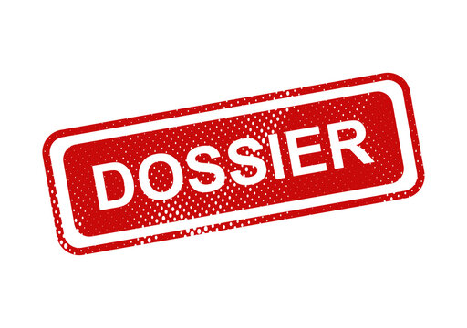Red sealed dossier stamp with text illustration
