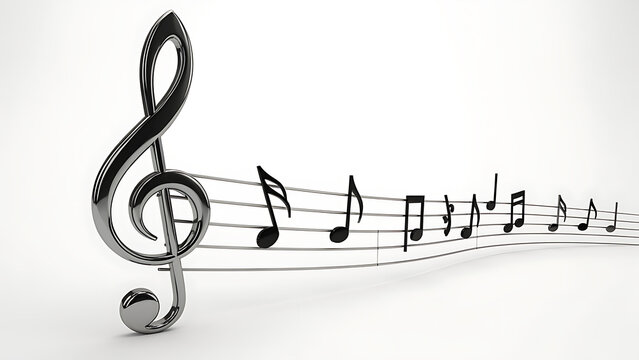 Modern silver treble clef icon with dynamic musical notation