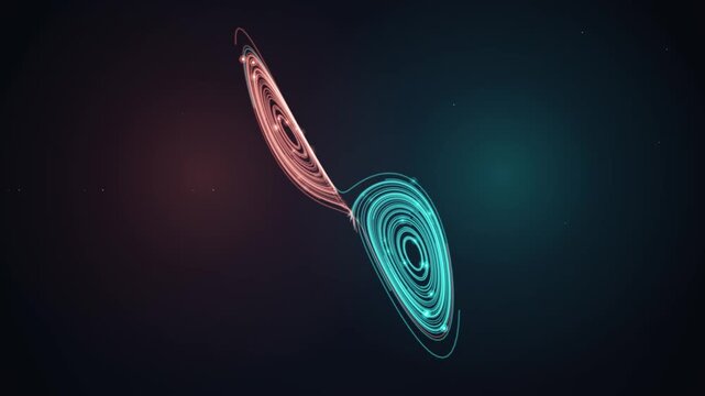 Glowing Lorenz Attractor Rotating In 3d Space With Pink And Cyan Chaotic Particle Trajectories