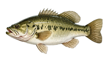 Detailed largemouth bass fish with green and black markings, isolated on transparent background © png space