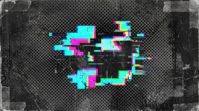 Dark urban grunge halftone poster texture background with digital glitch distortion screen noise corrupted block artifacts overlay for punk album cover street art festival flyer design