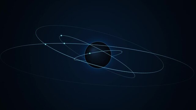 3D Quantum Gyroscopic Core with Precision Orbiting Rings in Dark Tech Space 4K Background

