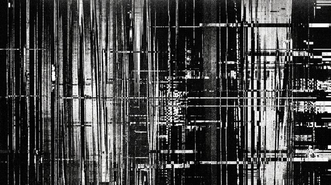 Glitch screen background with vertical signal interference lines black and white digital TV static error scanlines effect for motion graphics video overlay technology poster banner design