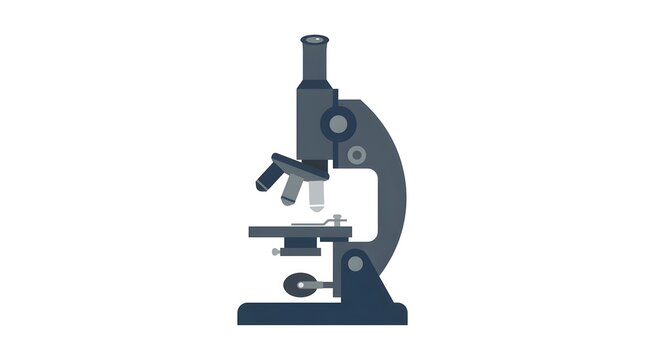Scientific laboratory microscope depicted as a detailed cartoon illustration isolated on a white background, suitable for education and science concepts.