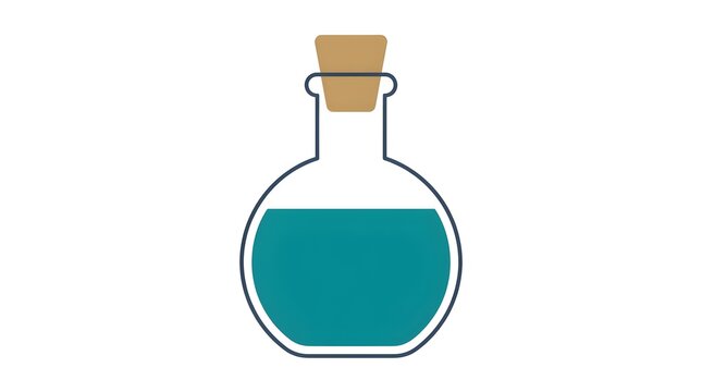 Colorful blue potion bottle with a cork stopper, designed as a playful cartoon illustration for fantasy, magic, gaming, and creative projects.