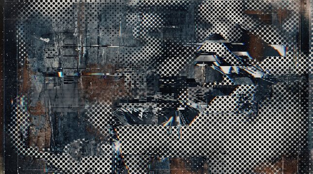 Distressed background texture with dark halftone dot pattern, vintage screen print grunge noise overlay effect for retro comic art, urban street poster design and zine layout template.