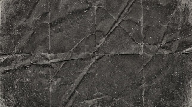Dark distressed background texture with folded paper crease lines, vintage black cardboard scratch noise overlay effect for album cover design, retro map mockup and grunge poster layout.