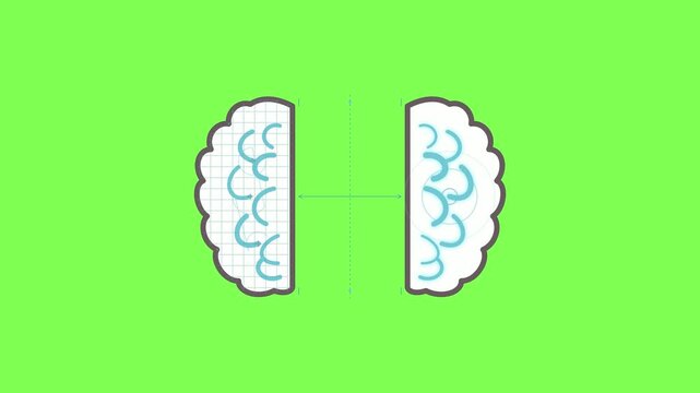 Brain hemispheres separating and reconnecting animation showing cognitive function and mental processing