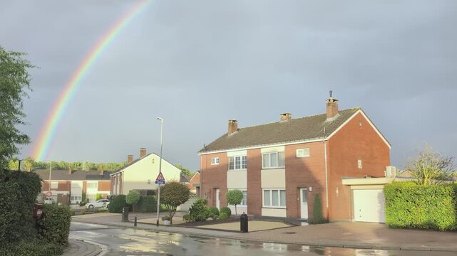 Rainbow over residential districts after rain