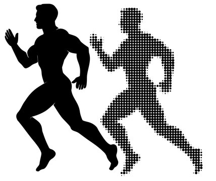 silhouette of a man running vector halftone 
