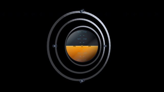 Rotating 3d Mechanical Gyroscope And Flight Attitude Indicator Tilting Against A Black Background