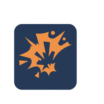 Orange abstract explosion shape on dark blue square