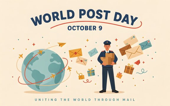 World post day illustration with mailman and globe