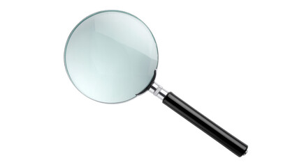 Magnifying glass with black handle and chrome accents, isolated on transparent background © natpic