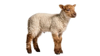 Fluffy young lamb with brown face and legs, isolated on transparent background © natpic