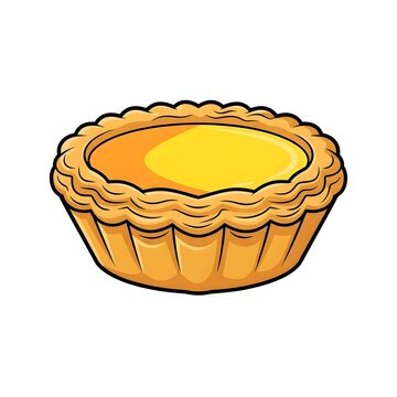 Traditional sweet egg tart or custard pie pastry illustration with a fluted crust in cartoon vector style, isolated.