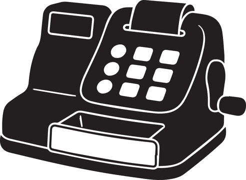 Vintage cash register machine silhouette icon for retail sales accounting and store transactions.