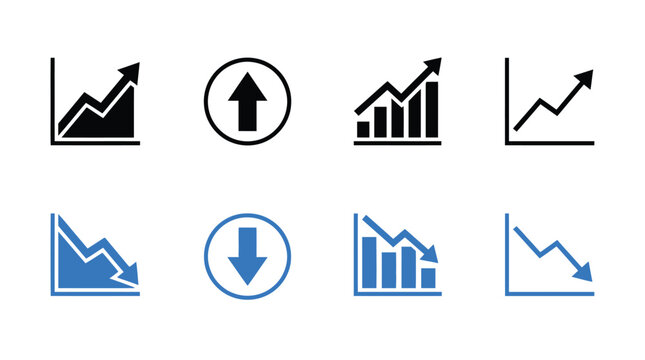 Business growth chart icons and arrows vector set
