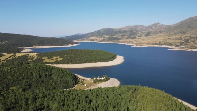Amazing Aerial view of Belmeken Dam, Rila mountain, Bulgaria