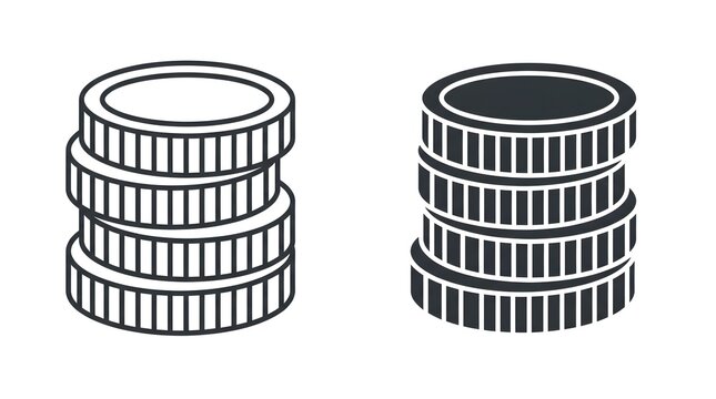Stack of gold coins in linear and solid silhouette styles with finance icon