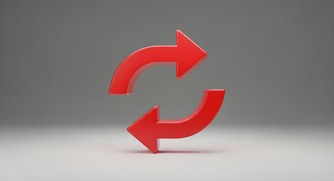 Red circular refresh arrows symbol illustrating a continuous process or system update on a neutral grey background