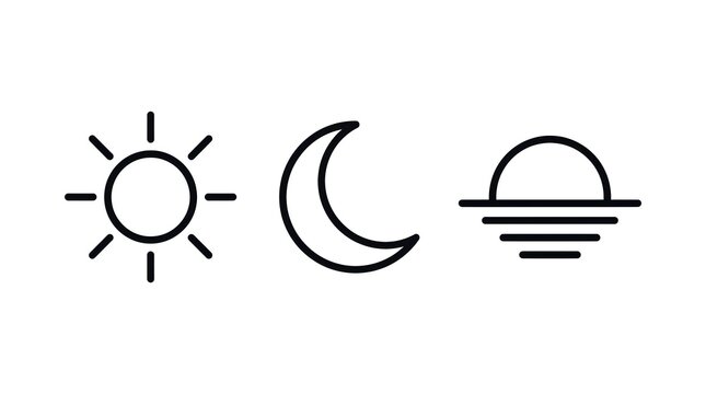 Sun moon and sunset weather icons set with sun icon day and night climate symb