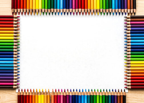 Rainbow Colored Pencils Border Frame with White Copy Space