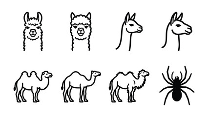 Obraz premium Llama, Alpaca, Camel, Spider Icons