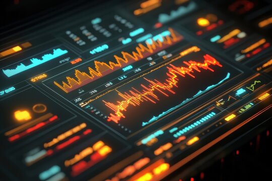 A modern stock market dashboard showcases live updates and colorful graphics
