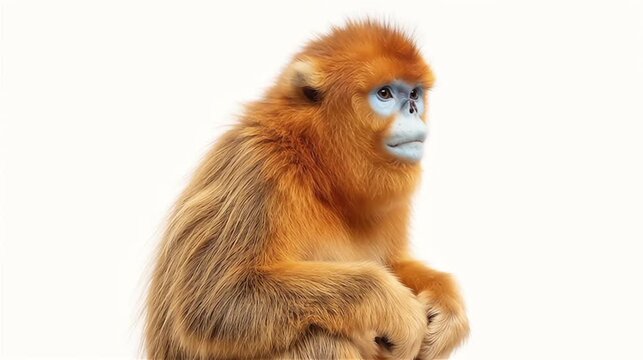 Golden snub nosed monkey portrait with blue face