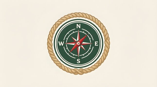 Nautical compass icon with rope border design
