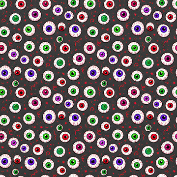 Seamless pattern with colorful cartoon eyeballs